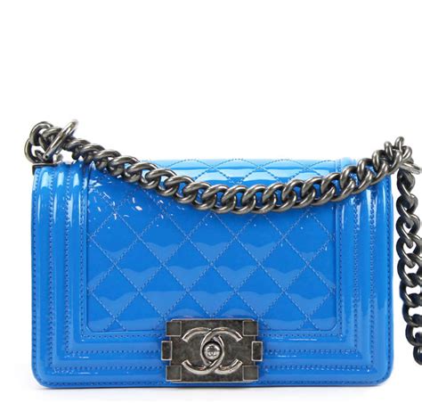 royal blue patent leather boy chanel bag